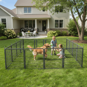 Dog Playpen Outdoor Extra Wide 16 Piece Panels Heavy Duty Dog Fence 40" Height Anti-Rust with Doors Portable for RV Camping Yard, Total 37FT, 111